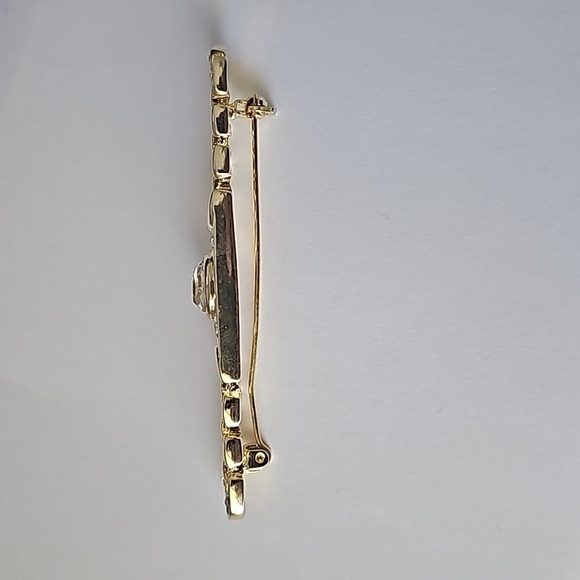 Vintage Gold Tone Metal and Rhinestone Chain Link Bar Brooch - Picture 4 of 5
